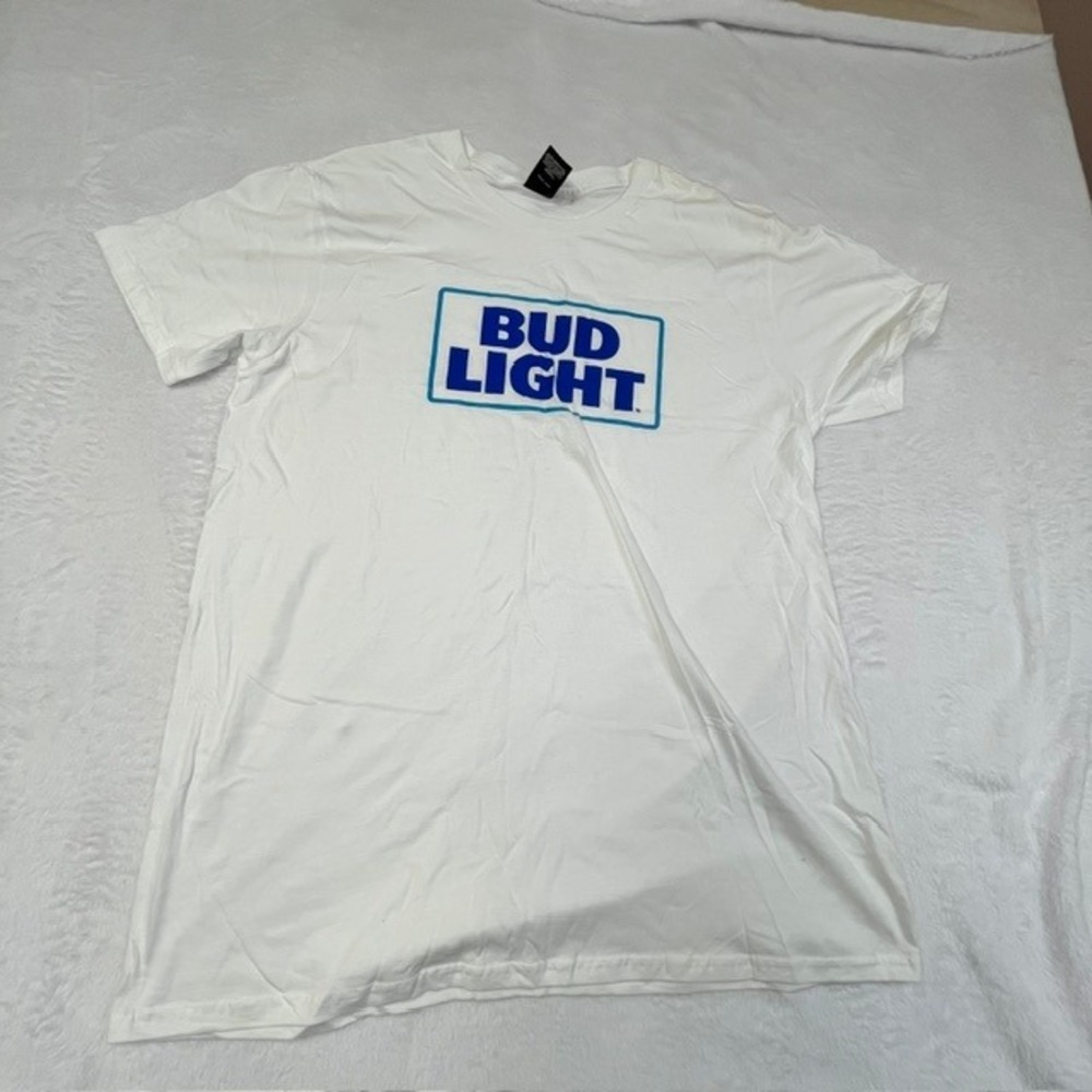 Hanes Perfect-T Bud Light Beer Graphic T-Shirt White Mens Large Cotton Tee